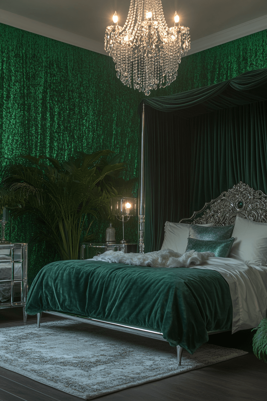 16+ Emerald Green Art Deco Bedroom Ideas to Capture Timeless Glamour 15 Regal Emerald And Chrome Deco