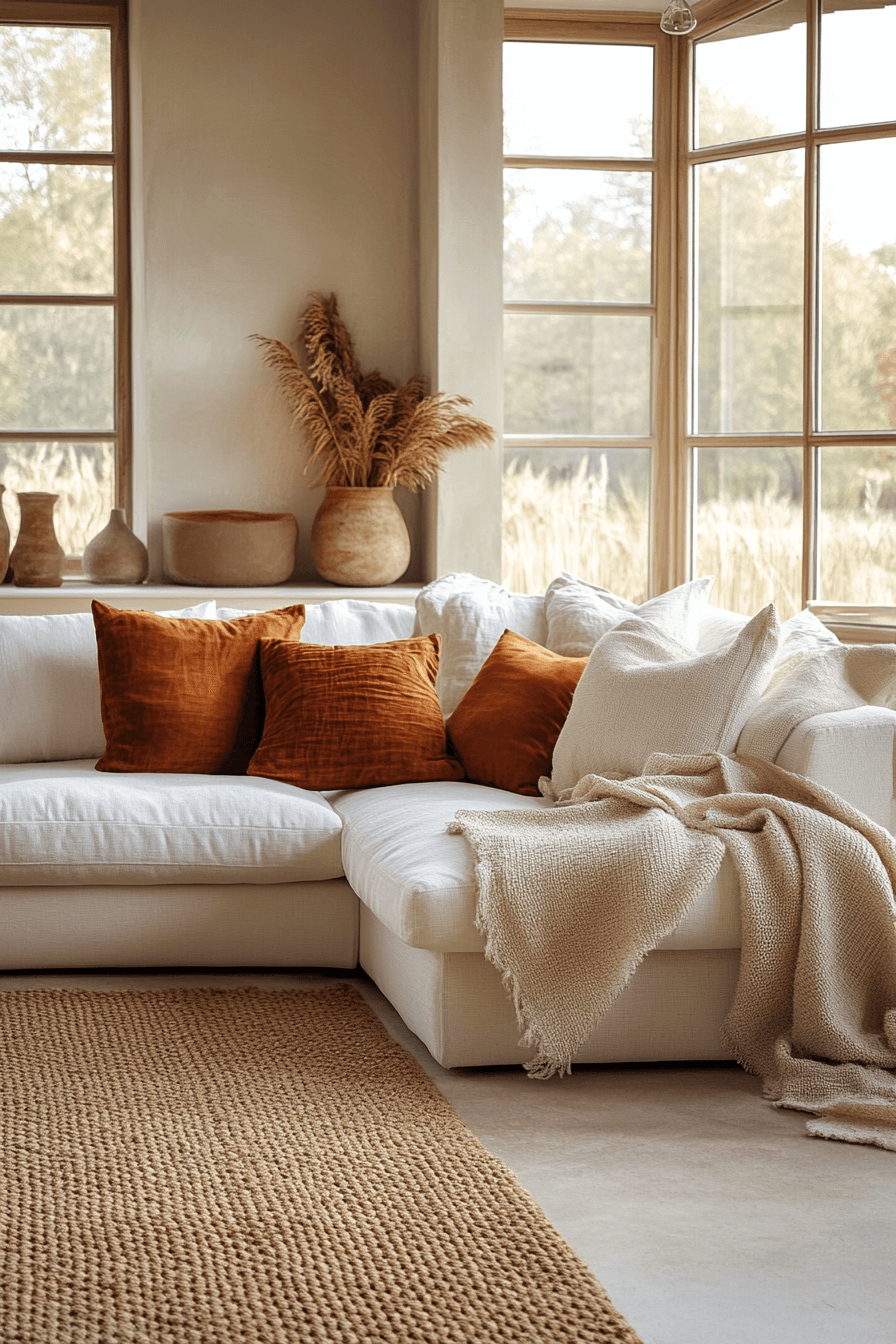 26+ Modern Boho Living Room Inspiration for a Warm and Inviting Vibe 15 Terracotta Beam