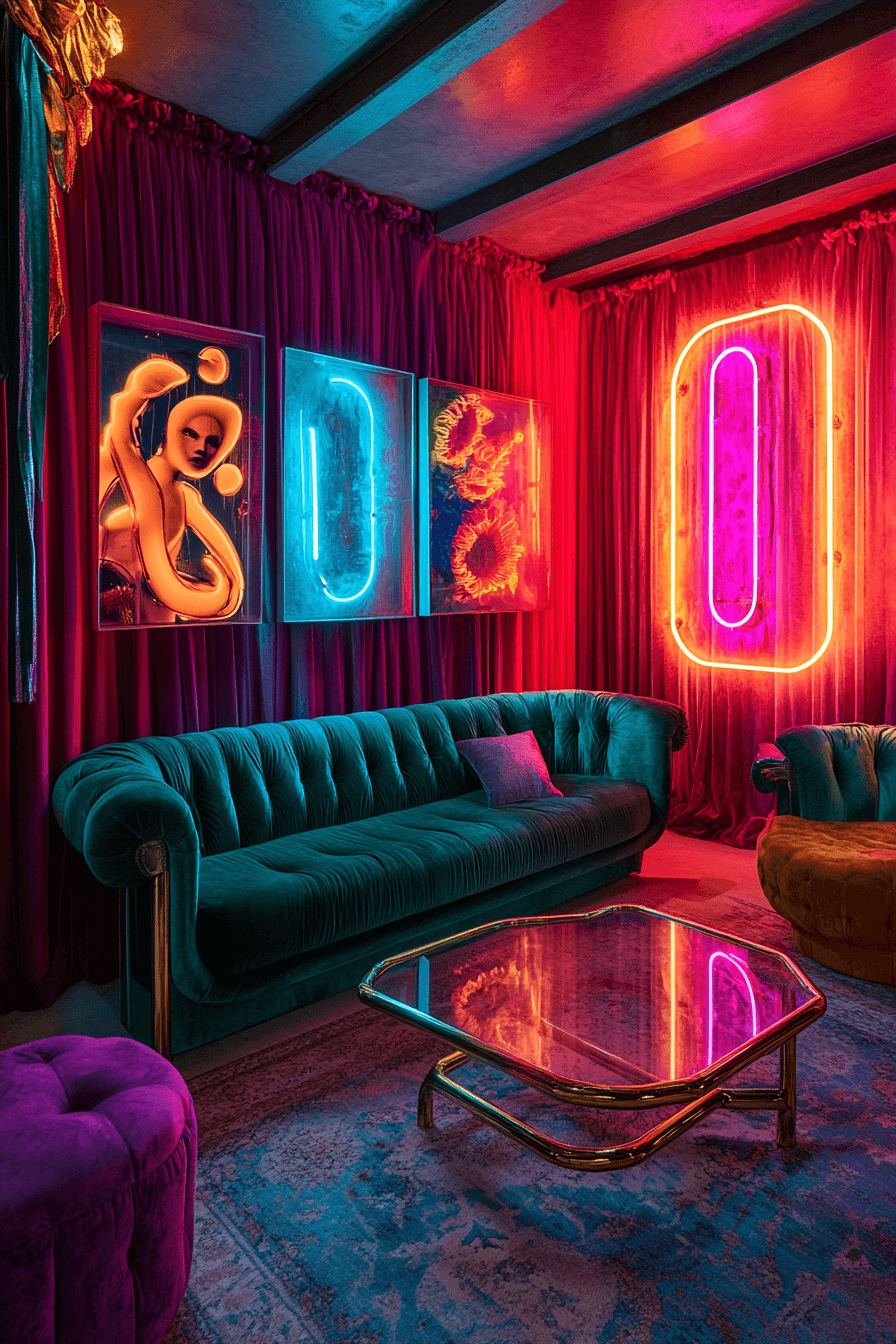 15+ Baddie Bedroom Designs for a Bold Glam Look 15 Velvet And Neon Cozy Retreat