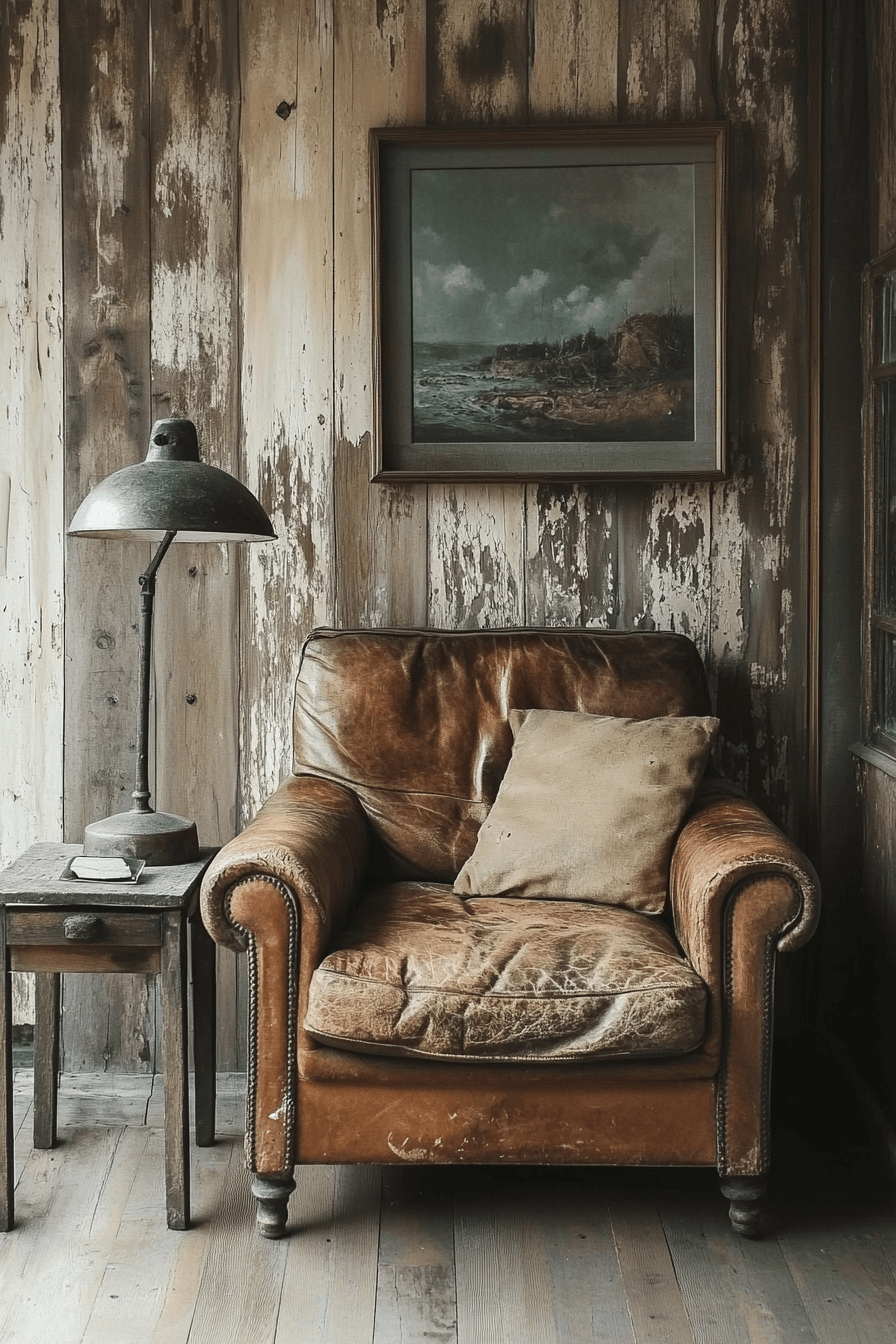 15+ Wabi Sabi Apartment Ideas That Celebrate Simplicity and Beauty 16 Aged Leather Charm