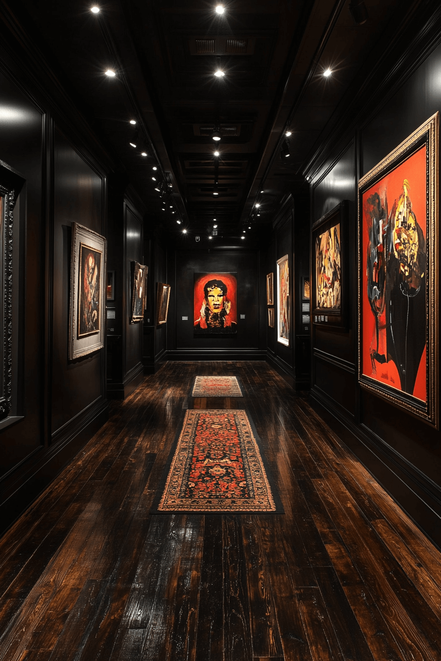 18+ Dark Aesthetic Decor Ideas That Highlight Texture and Character 16 Dark Gallery Wall Showcase