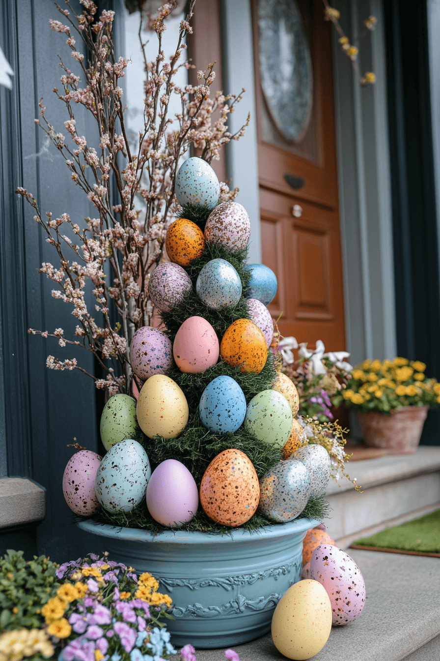 21+ Easter Decor Ideas for a Bright and Cheerful Celebration 16 Egg Tower Centerpieces