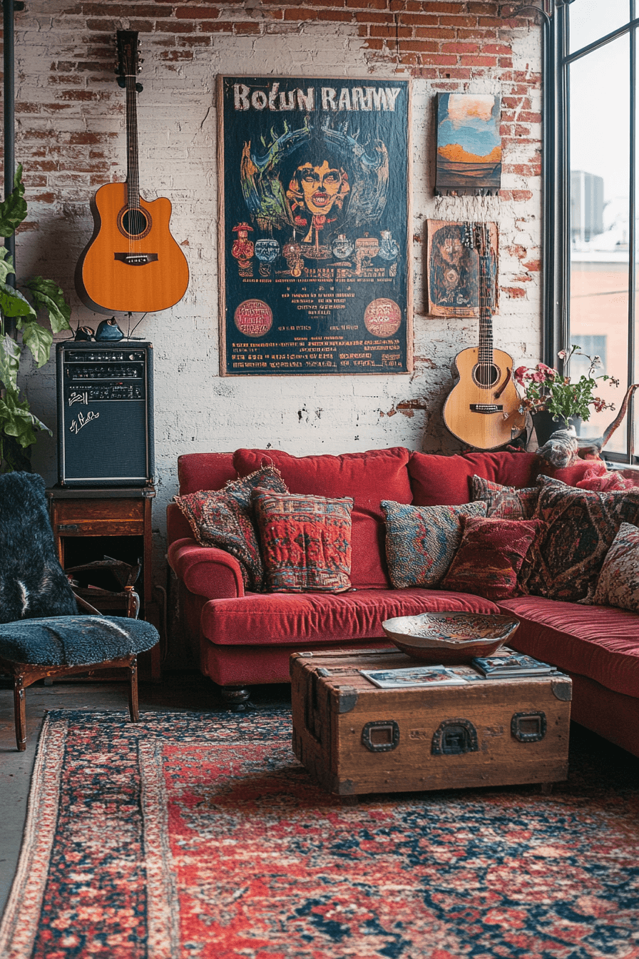 21+ Boho Maximalist Living Room Inspiration for a Bold Home Makeover 16 Music Lovers Boho Retreat