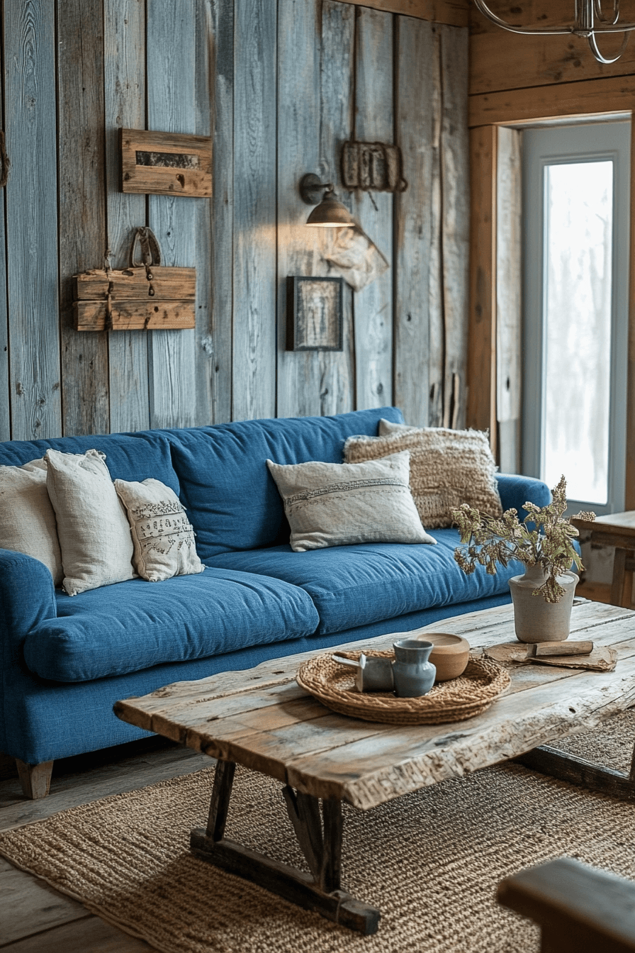 28+ Blue Couch Living Room Looks That Capture Bold Sophistication 16 Rustic Blue Sofa Appeal