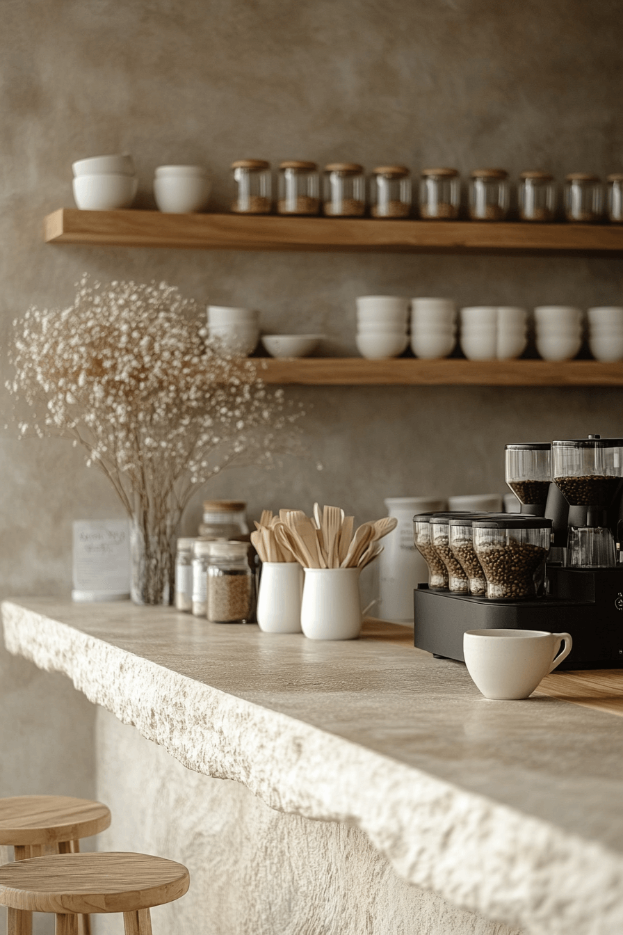 17+ Coffee Bar Styling Ideas to Create a Café Vibe at Home 16 Serene Zen Coffee Space