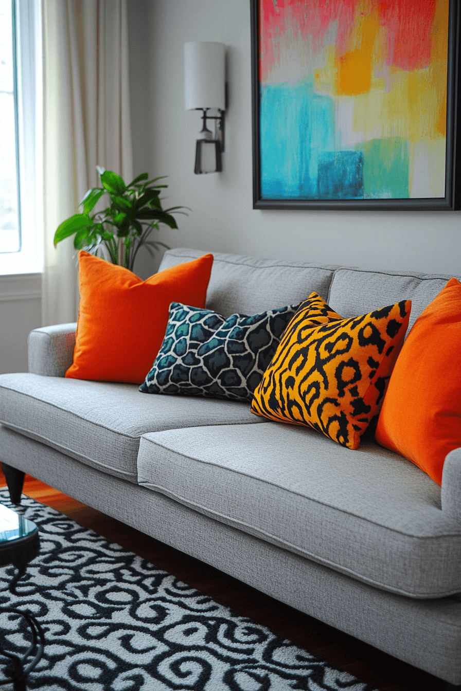 15+ Grey Couch Living Room Ideas That Prove Neutral Is Never Boring 16 Vibrant Grey With Colorful Accents