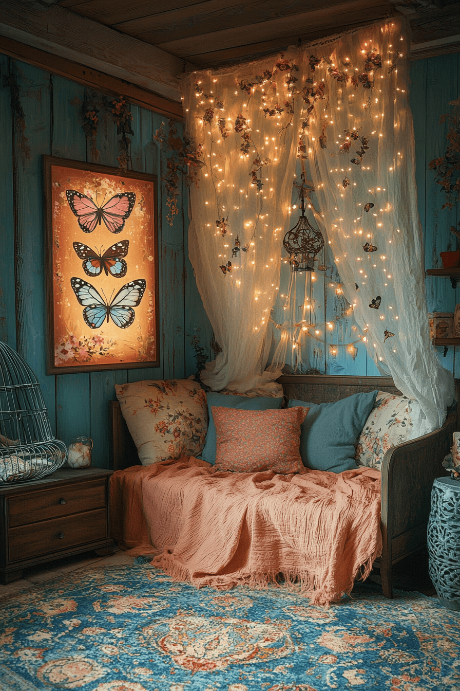 18+ Boho Bedroom With Curtain Lights That Turn Simplicity Into Style 16 Whimsical Boho Delight