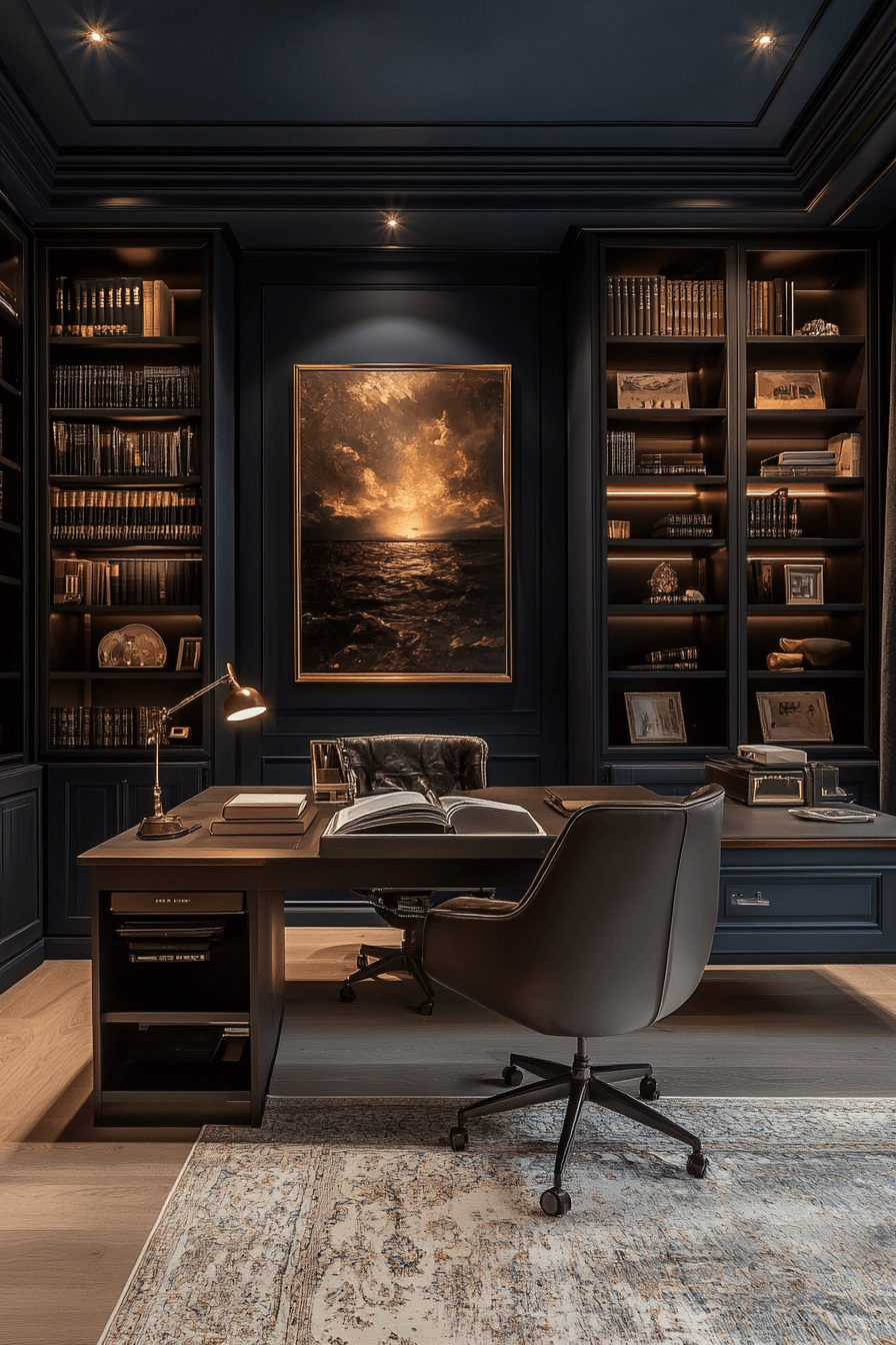 18+ Dark Aesthetic Decor Ideas That Highlight Texture and Character 17 Cozy Nightfall Study Space