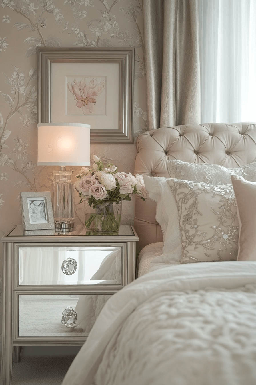 16+ Feminine Bedroom Inspiration for Creating a Calming Oasis 17 Glam Mirrored Finishes