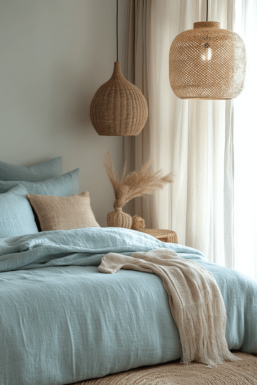 15+ Light Blue Boho Bedroom Ideas for a Chic and Airy Vibe 17 Lagoon Inspired Boho Retreat
