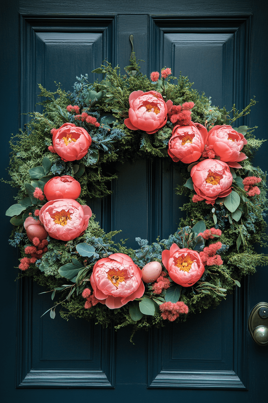 22+ Easter Wreaths for Front Door That Feel Playful and Chic 17 Lush Peony Moss Wreath