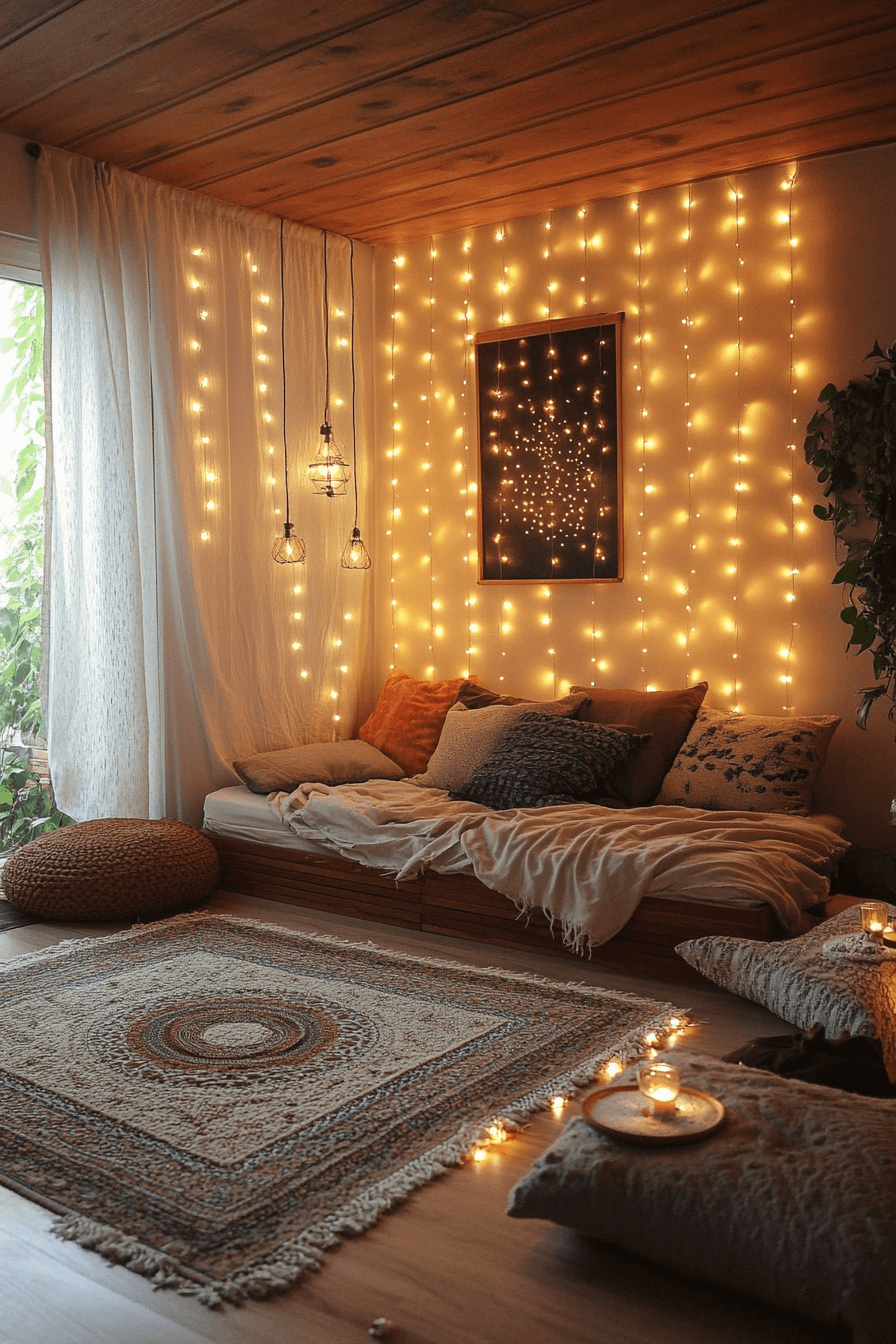 18+ Boho Bedroom With Curtain Lights That Turn Simplicity Into Style 17 Relaxing Light Haven