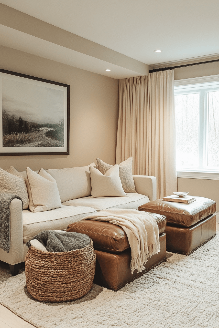 15+ Basement Living Room Ideas That Elevate Everyday Living With Ease 17 Textured Basement Oasis