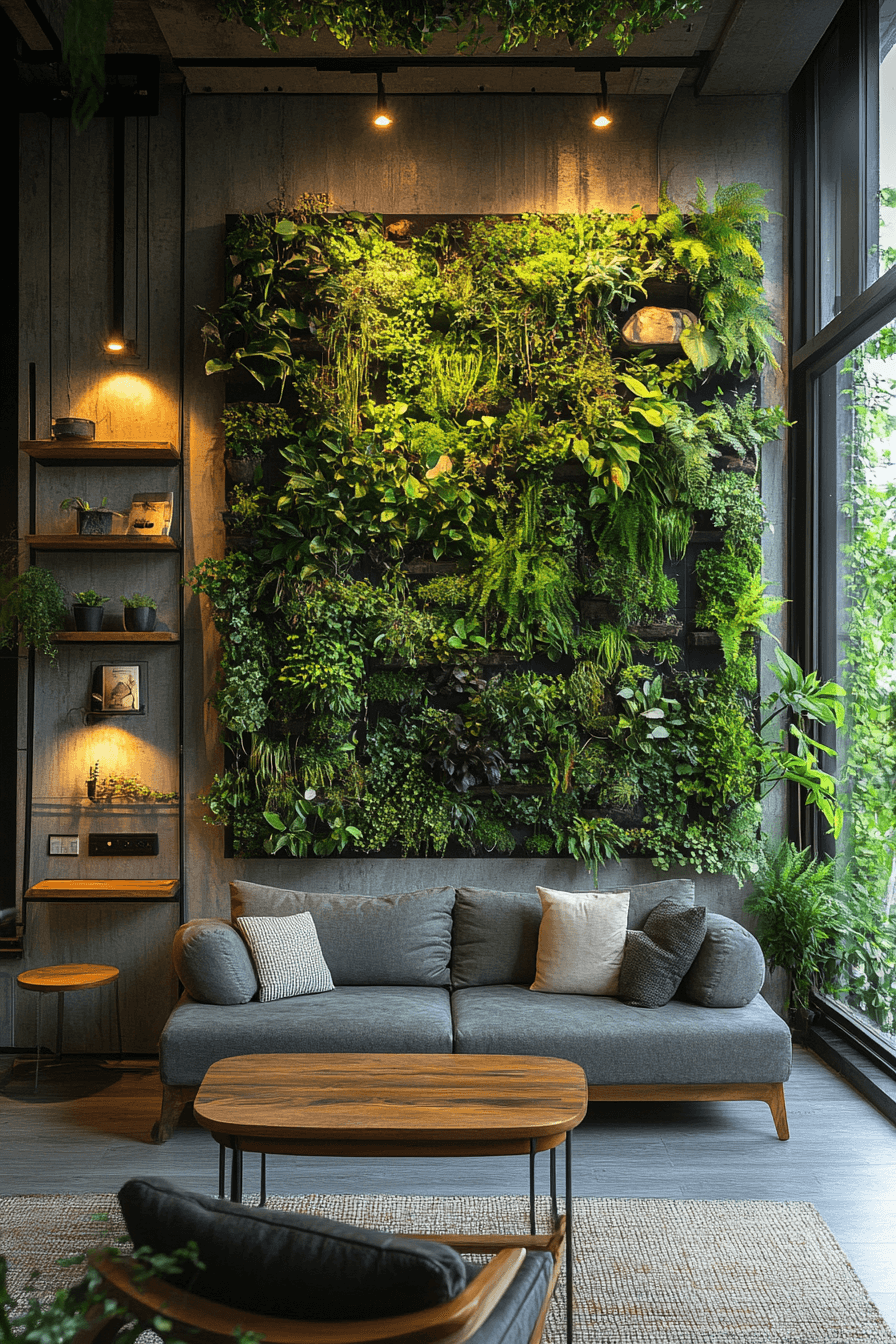 18+ Tiny Living Room Ideas for Making Every Inch Count With Style 17 Vertical Greenery Panels