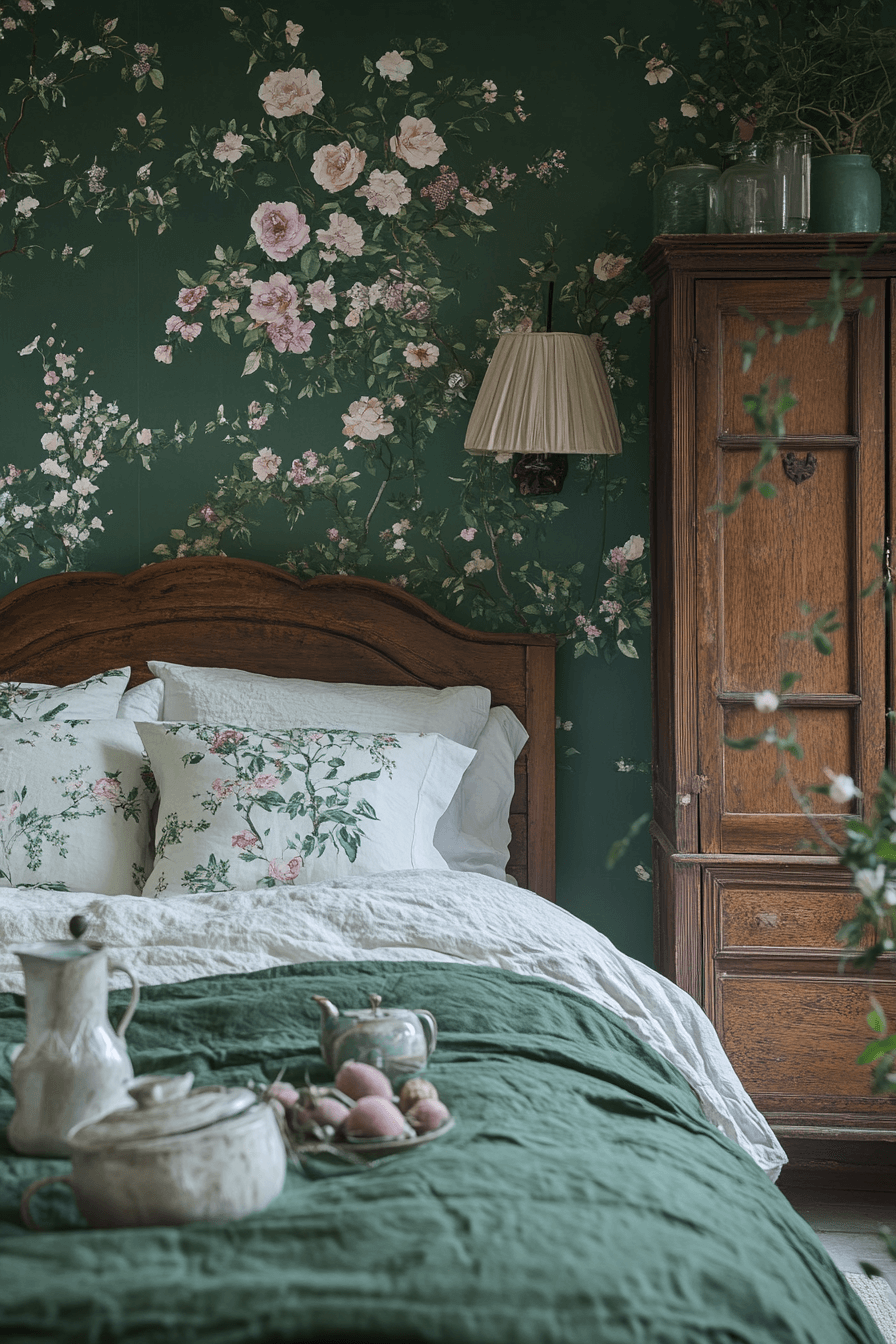 16+ Emerald Green Art Deco Bedroom Ideas to Capture Timeless Glamour 18 Botanical Emerald Deco Elegance