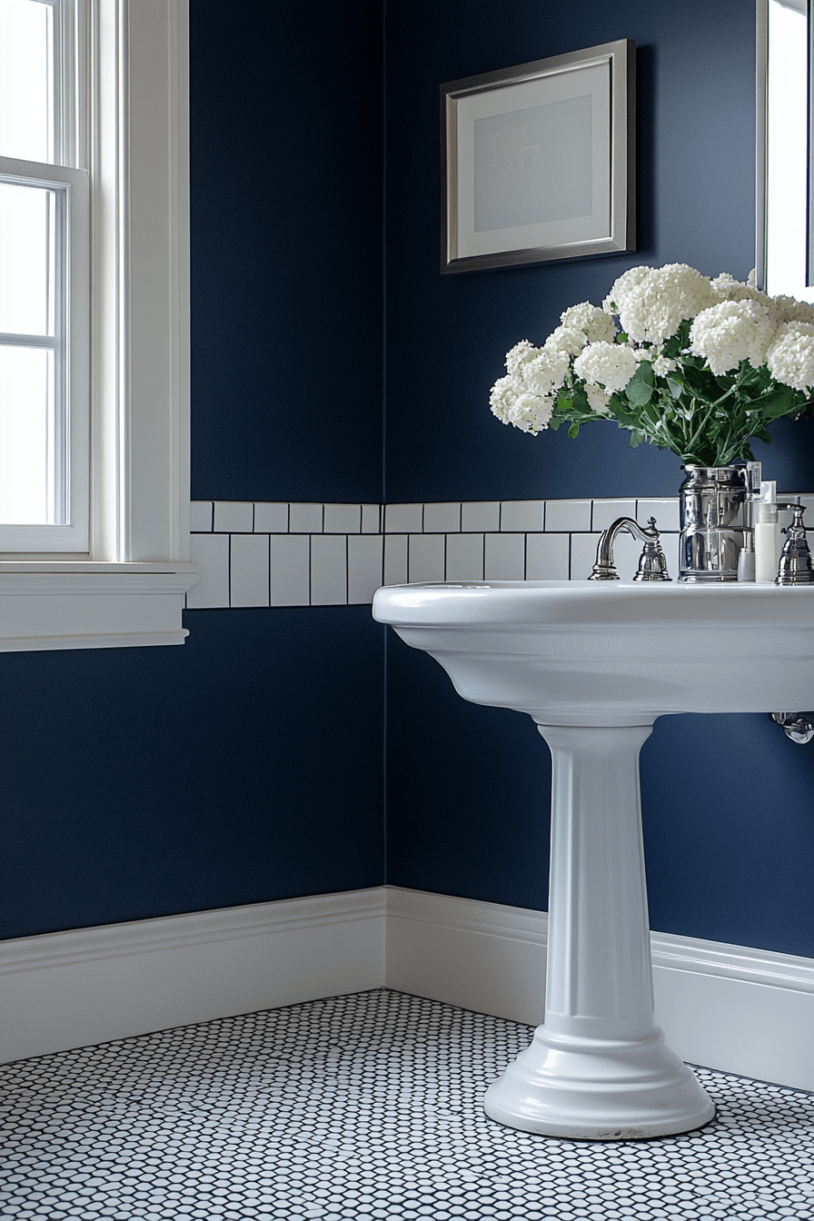 19+ Blue Bathroom Decor Inspiration for a Chic and Modern Vibe 18 Classic Navy And White Balance