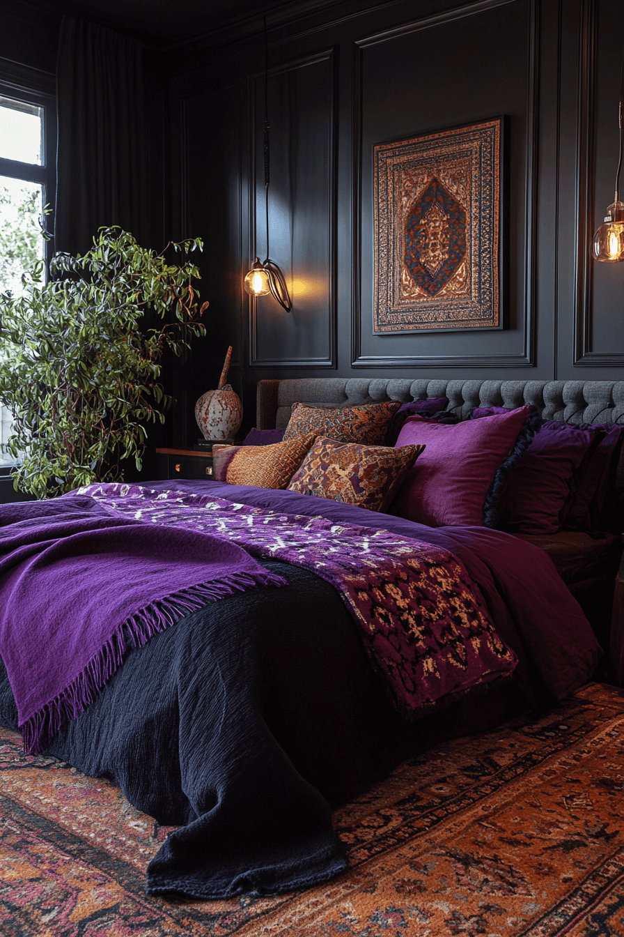 25+ Dark Boho Bedroom Inspiration for a Dreamy Night’s Retreat 18 Dark Whisper Echo