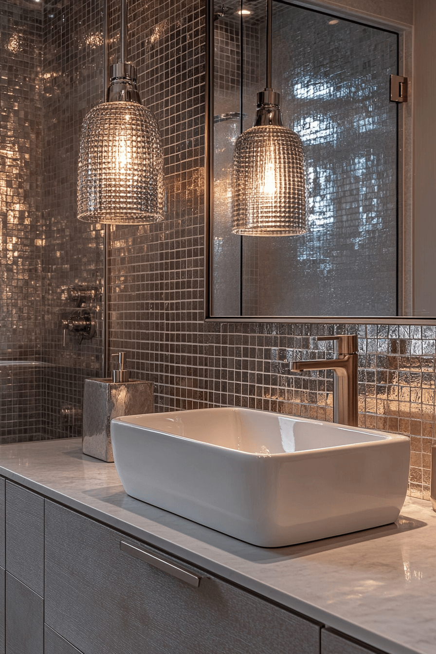 16+ Bathroom Tile Design Ideas That Add Style and Personality Instantly 18 Metallic Highlight Elegance