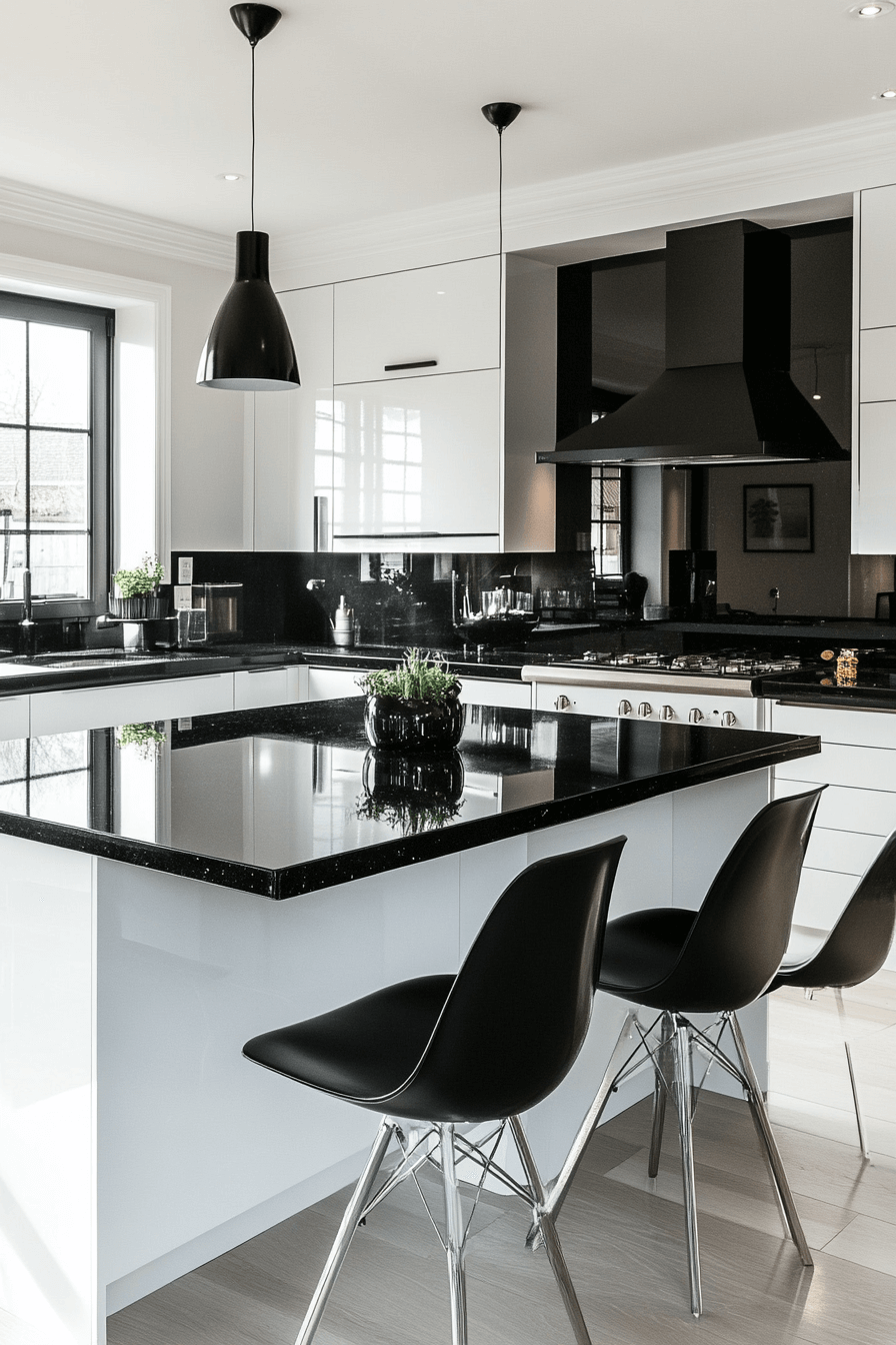 24+ Black and White Modern Kitchen Ideas That Spark Everyday Inspiration 18 Striking Black Countertops Against Crisp White Walls