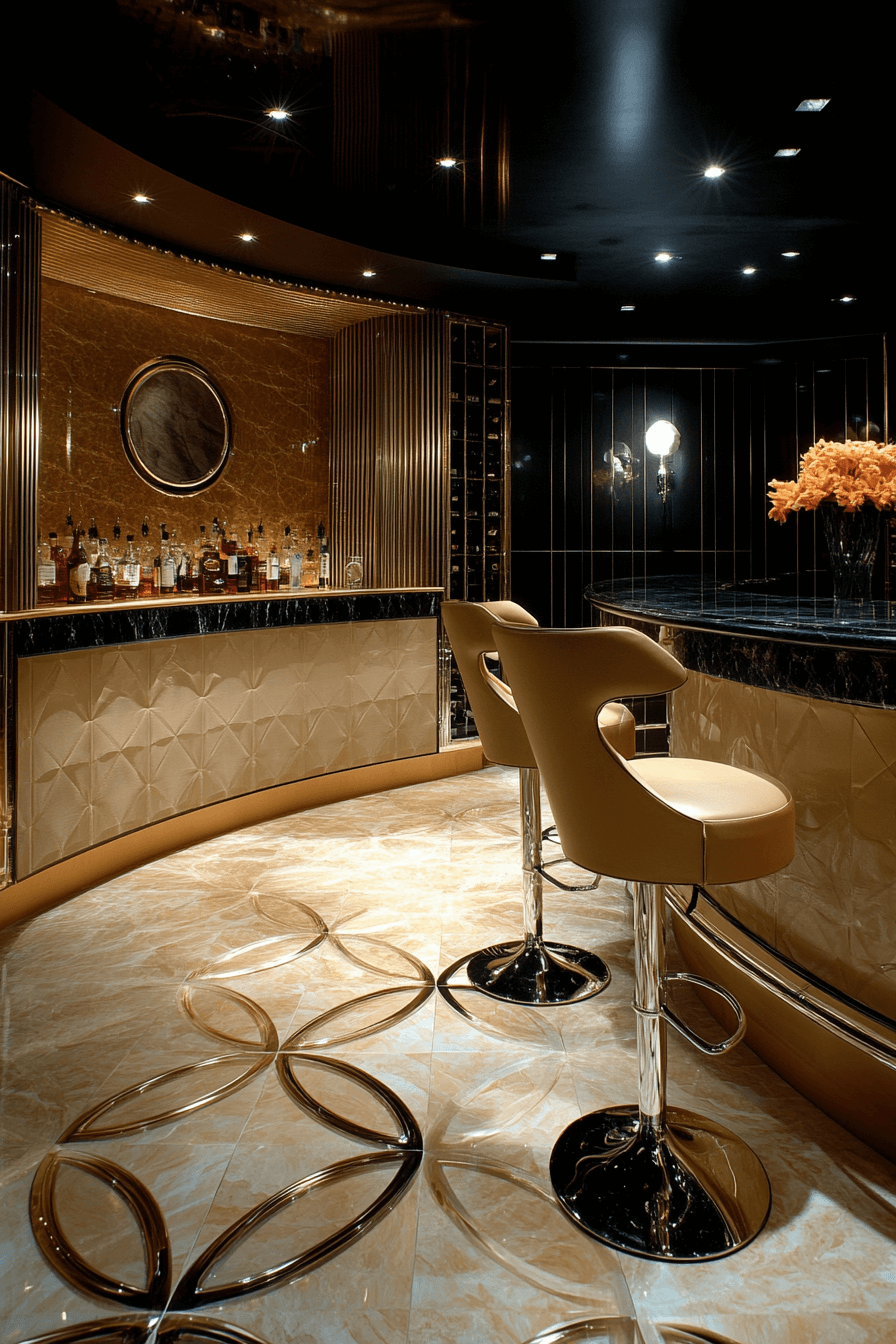 15+ Basements Bar Inspirations for Effortless Entertaining 19 Art Deco Glam Bar