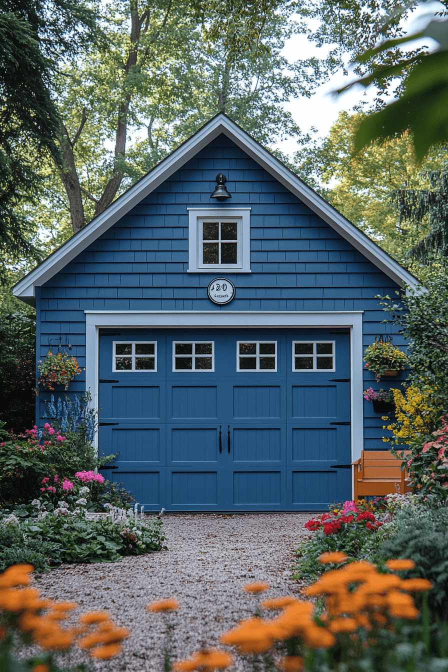 16+ Farmhouse Garage Looks to Add Instant Curb Appeal 19 Bold Blue Painted Farmhouse Garage