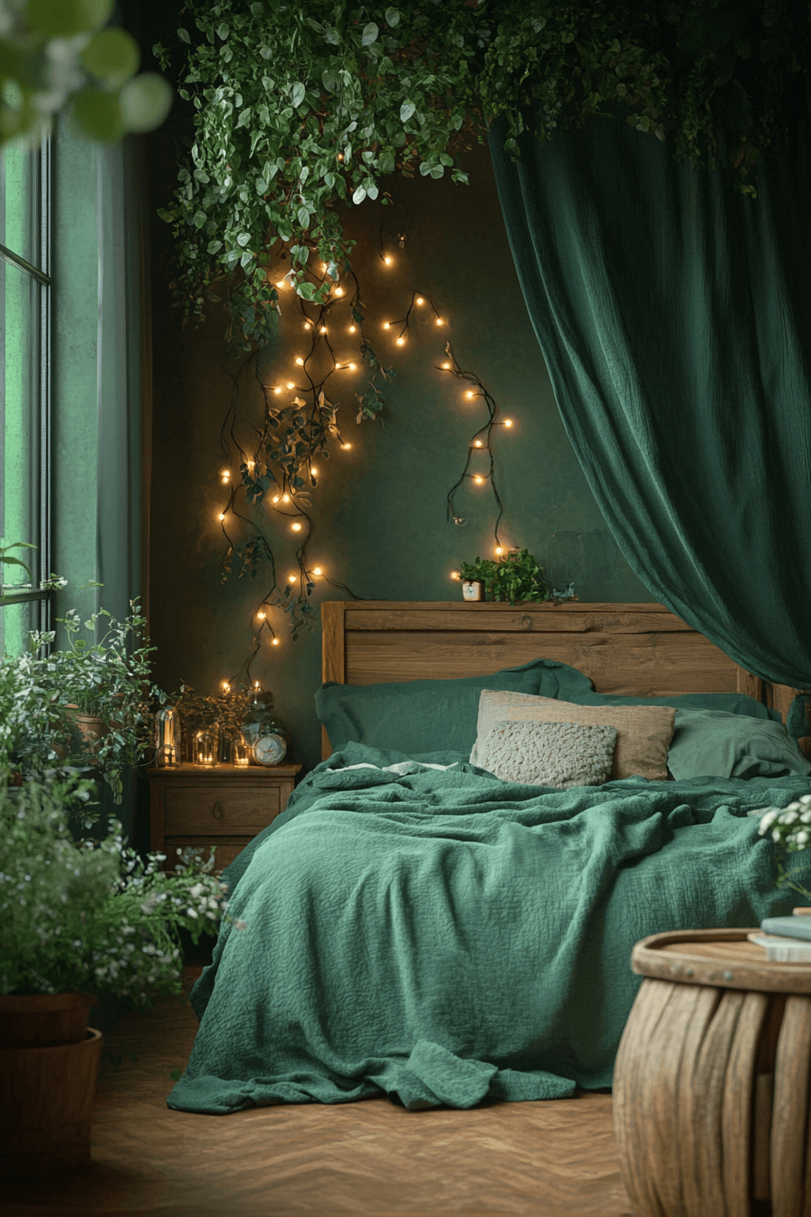 16+ Dark Green Bedroom Ideas to Elevate Your Sleep Sanctuary 19 Fern Forest Bedroom