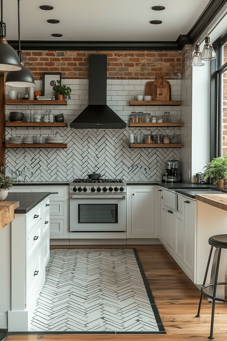 24+ Black and White Modern Kitchen Ideas That Spark Everyday Inspiration 19 Herringbone Floors For A Chic Black And White Kitchen