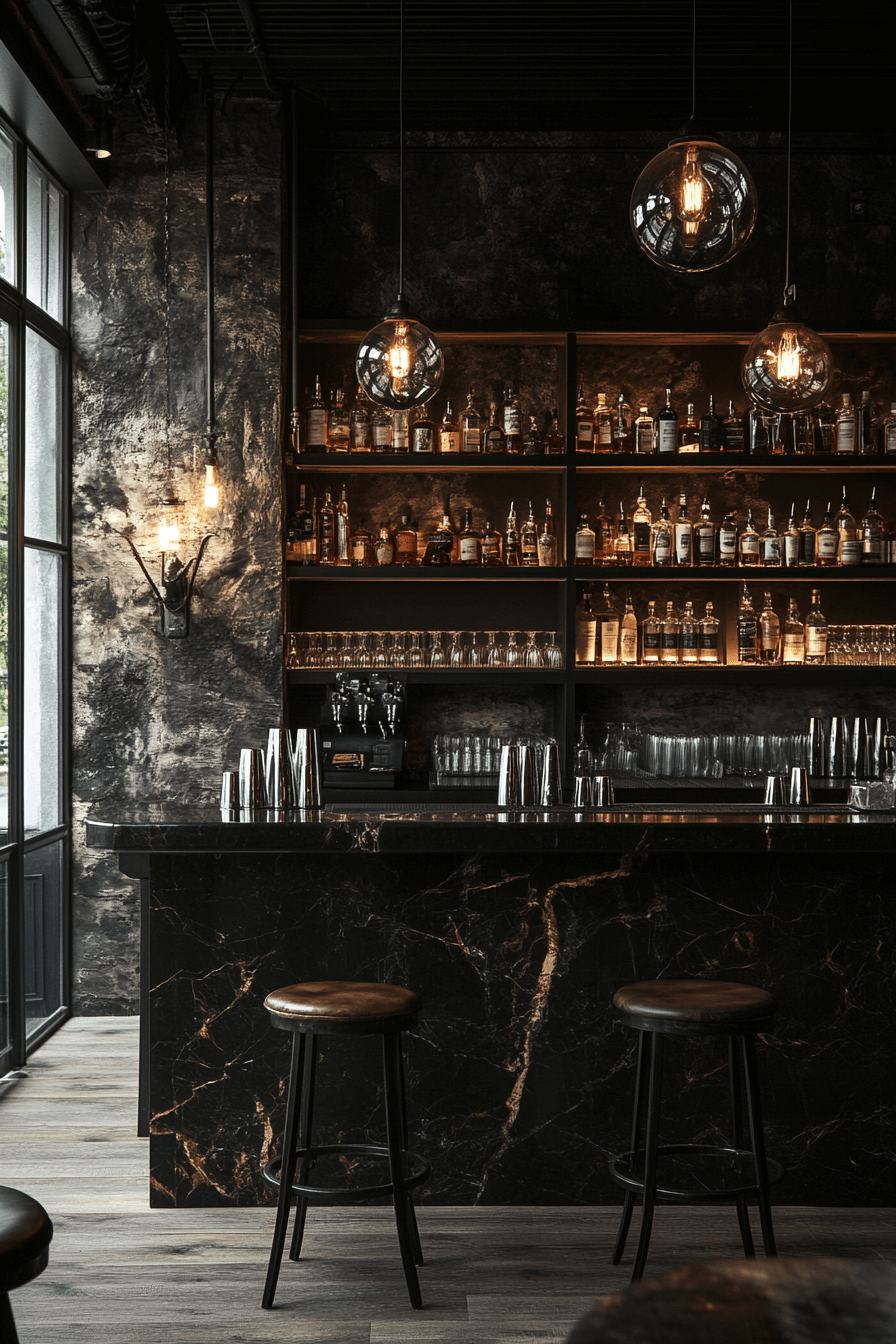 18+ Dark Aesthetic Decor Ideas That Highlight Texture and Character 19 Moody Luxe Home Bar