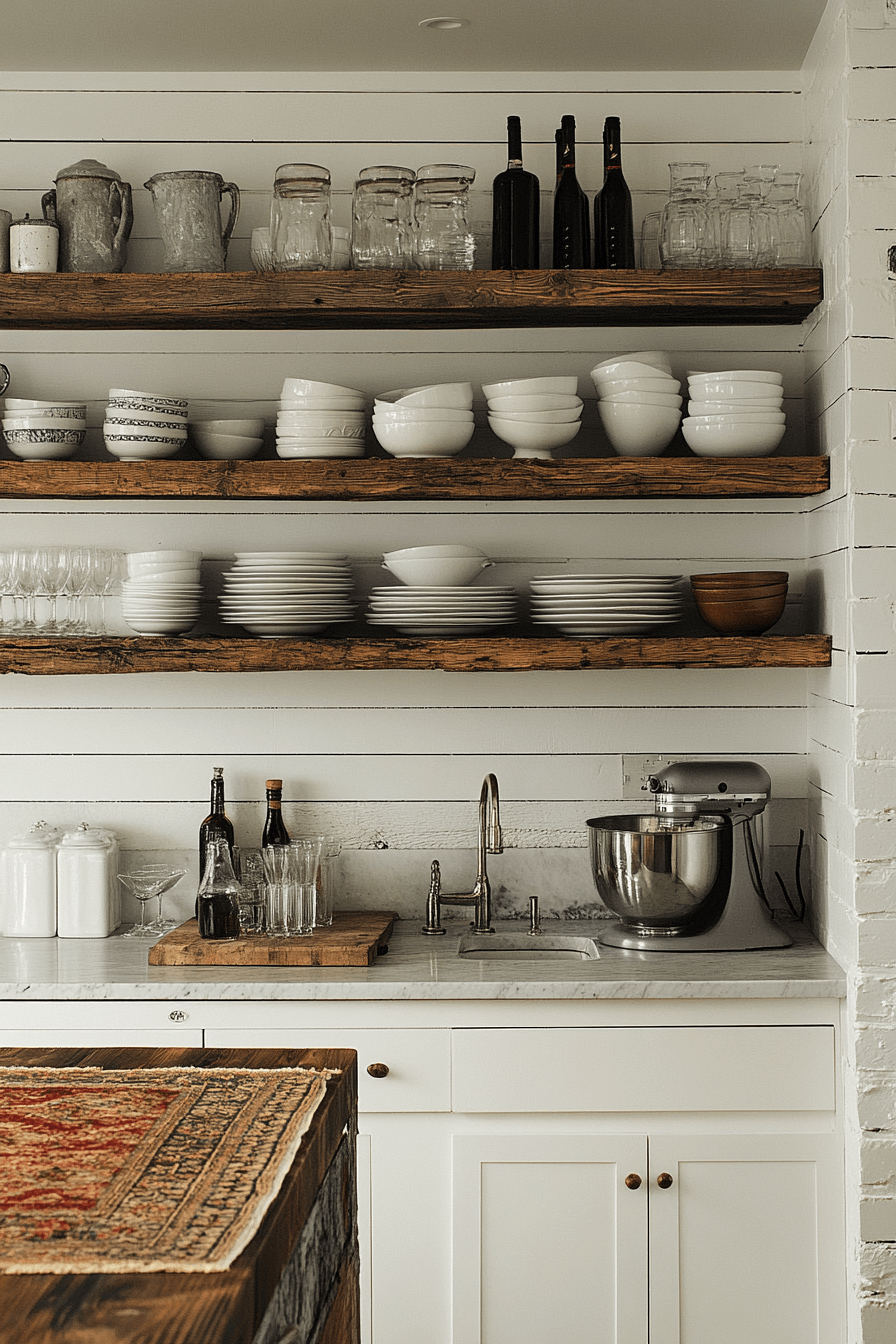 19+ Barnhouse Decor Ideas for a Budget-Friendly Rustic Refresh 19 Open Shelving Charm