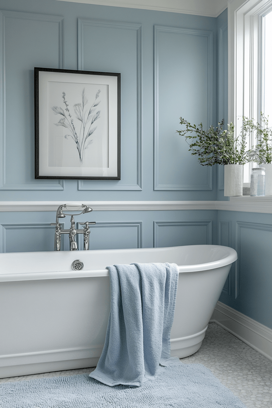 19+ Blue Bathroom Decor Inspiration for a Chic and Modern Vibe 19 Soothing Pale Blue Retreat