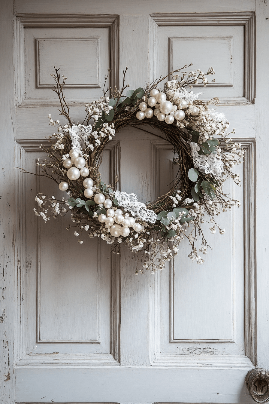 22+ Easter Wreaths for Front Door That Feel Playful and Chic 19 Vintage Lace Pearl Wreath