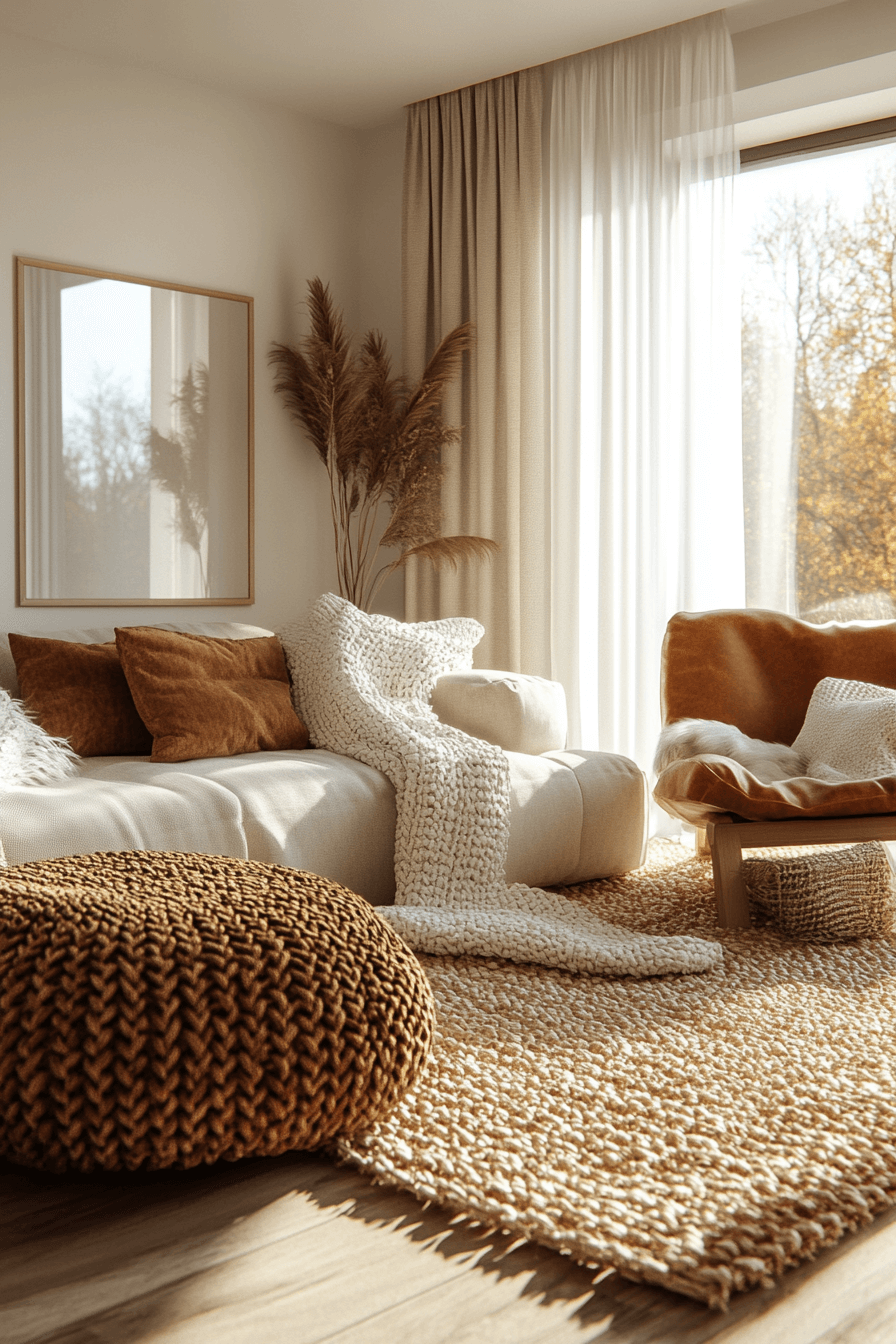 26+ Modern Boho Living Room Inspiration for a Warm and Inviting Vibe 19 Warm Fibers