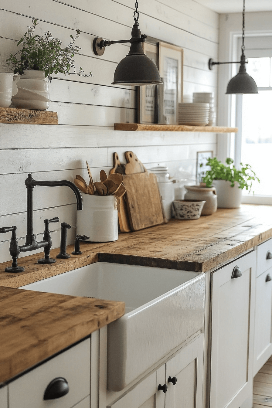 15+ Farmhouse Kitchen Decor Ideas for a Fresh and Budget-Friendly Update 2 Bright And Airy White Shiplap Walls