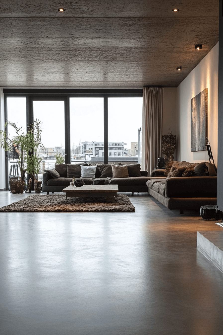15+ Industrial Living Room Looks to Create a Chic Urban Vibe 2 Concrete Floors Living Room
