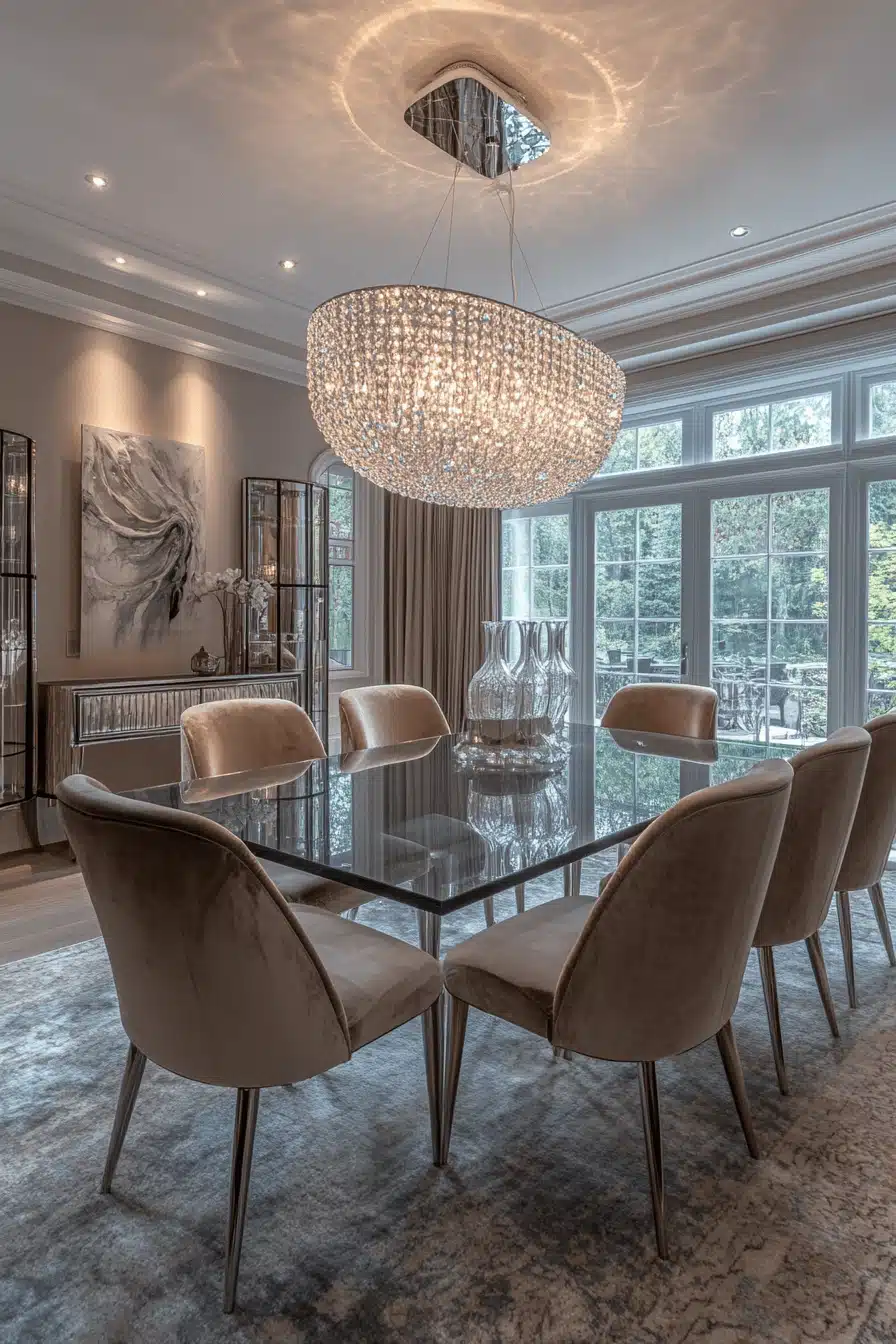 25+ Luxury Dining Room Inspiration for a Dreamy Holiday Setting 2 Crystal Inspired Glam Focus