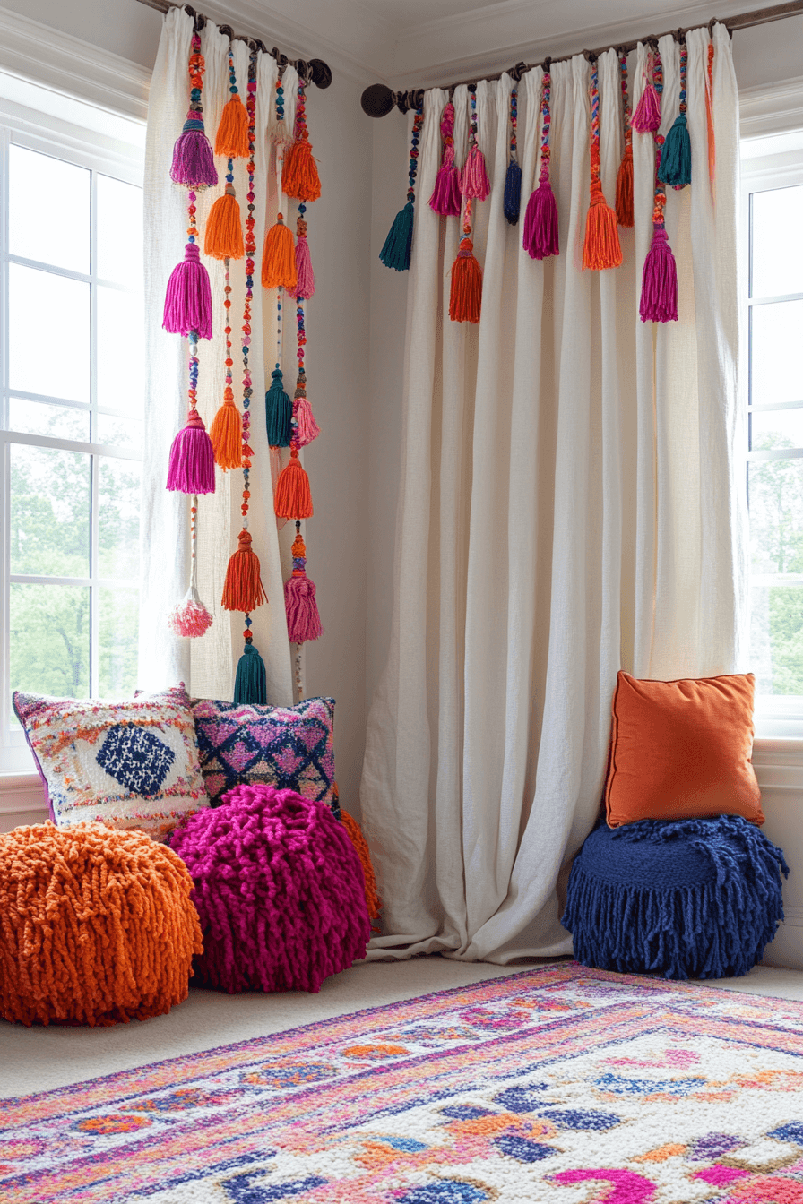 16+ Boho Window Treatments That Add Depth Through Layers and Patterns 2 Festive Fringe