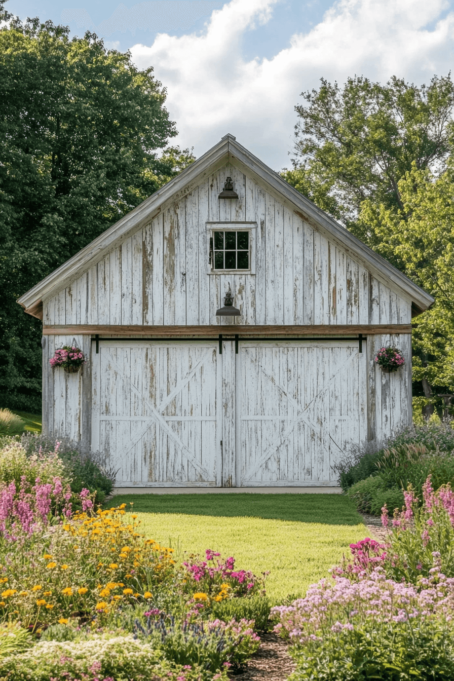 16+ Farmhouse Garage Looks to Add Instant Curb Appeal 2 Fresh And Inviting White Farmhouse Garage