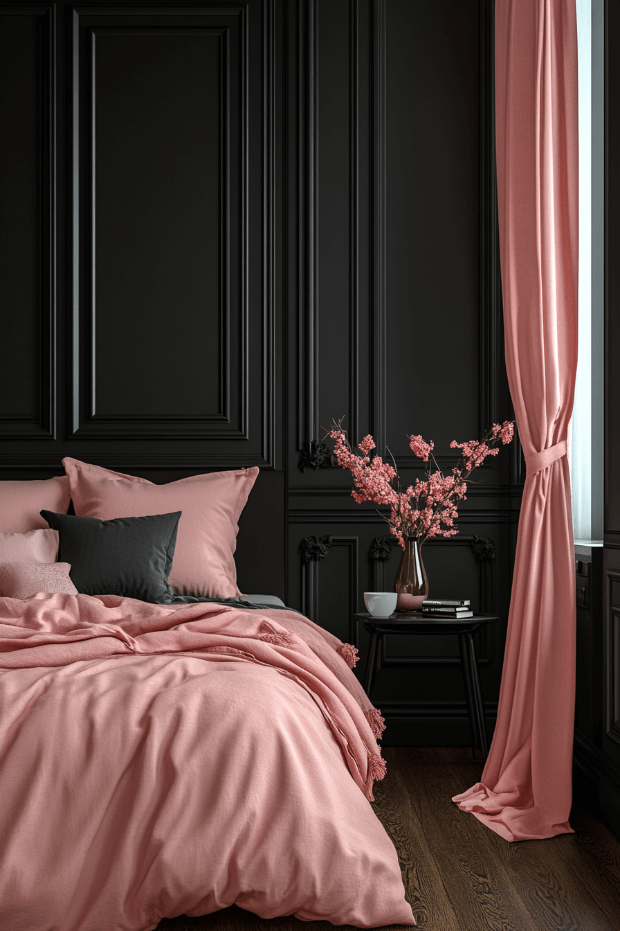 15+ Pink and Black Bedroom Ideas That Blend Playfulness and Sophistication 2 Minimalist Harmony In Pink And Black