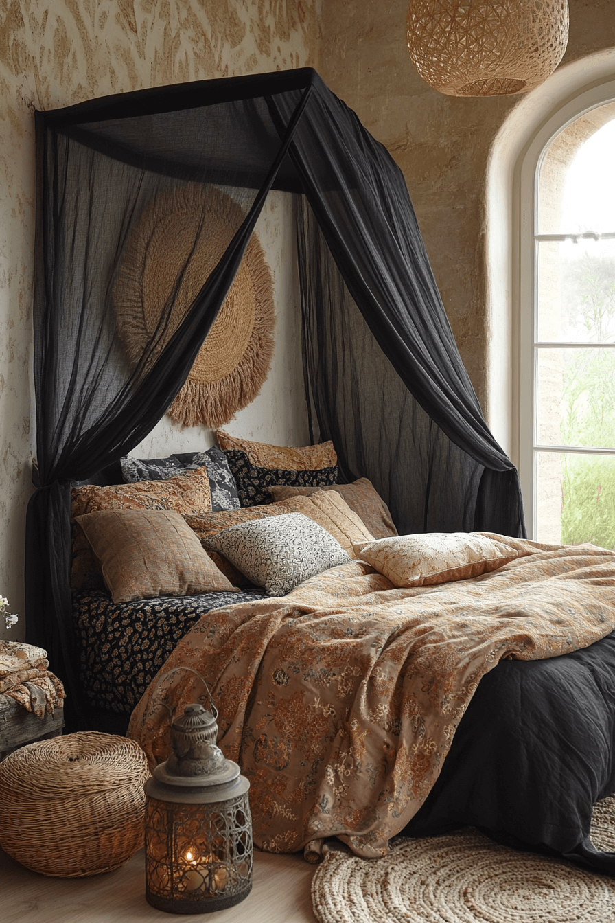16+ Black Boho Bedroom Ideas to Make Your Space Stand Out 2 Moody Bliss Black Boho Charm