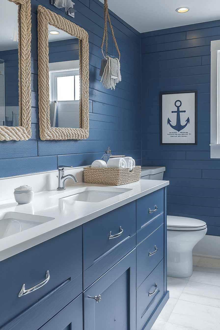 19+ Blue Bathroom Decor Inspiration for a Chic and Modern Vibe 2 Nautical Navy Serenity