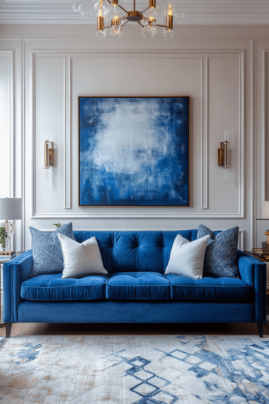 28+ Blue Couch Living Room Looks That Capture Bold Sophistication 2 Refined Contemporary Blue Couch Look