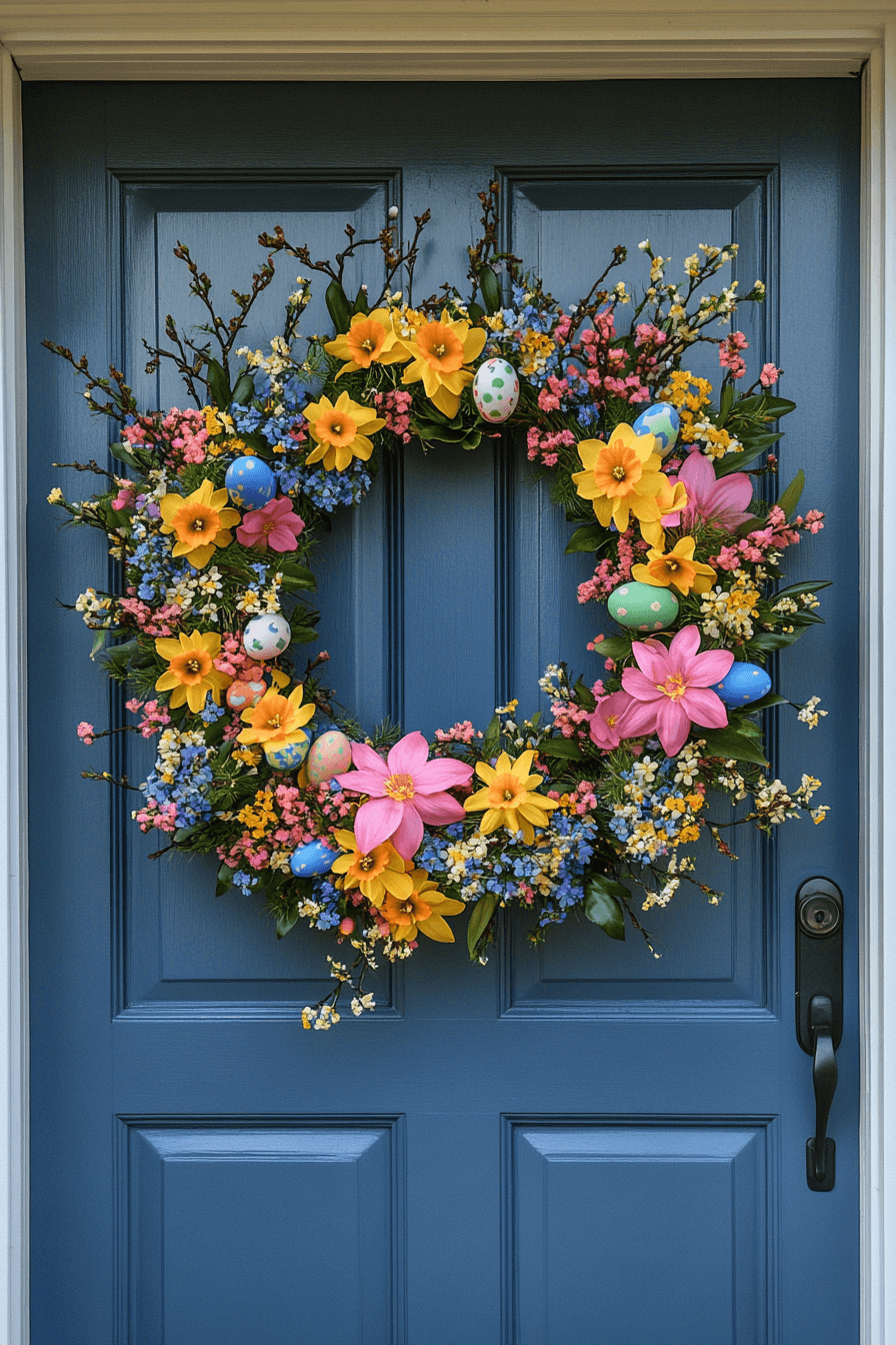 22+ Easter Wreaths for Front Door That Feel Playful and Chic 2 Springtime Bloom Explosion Wreath