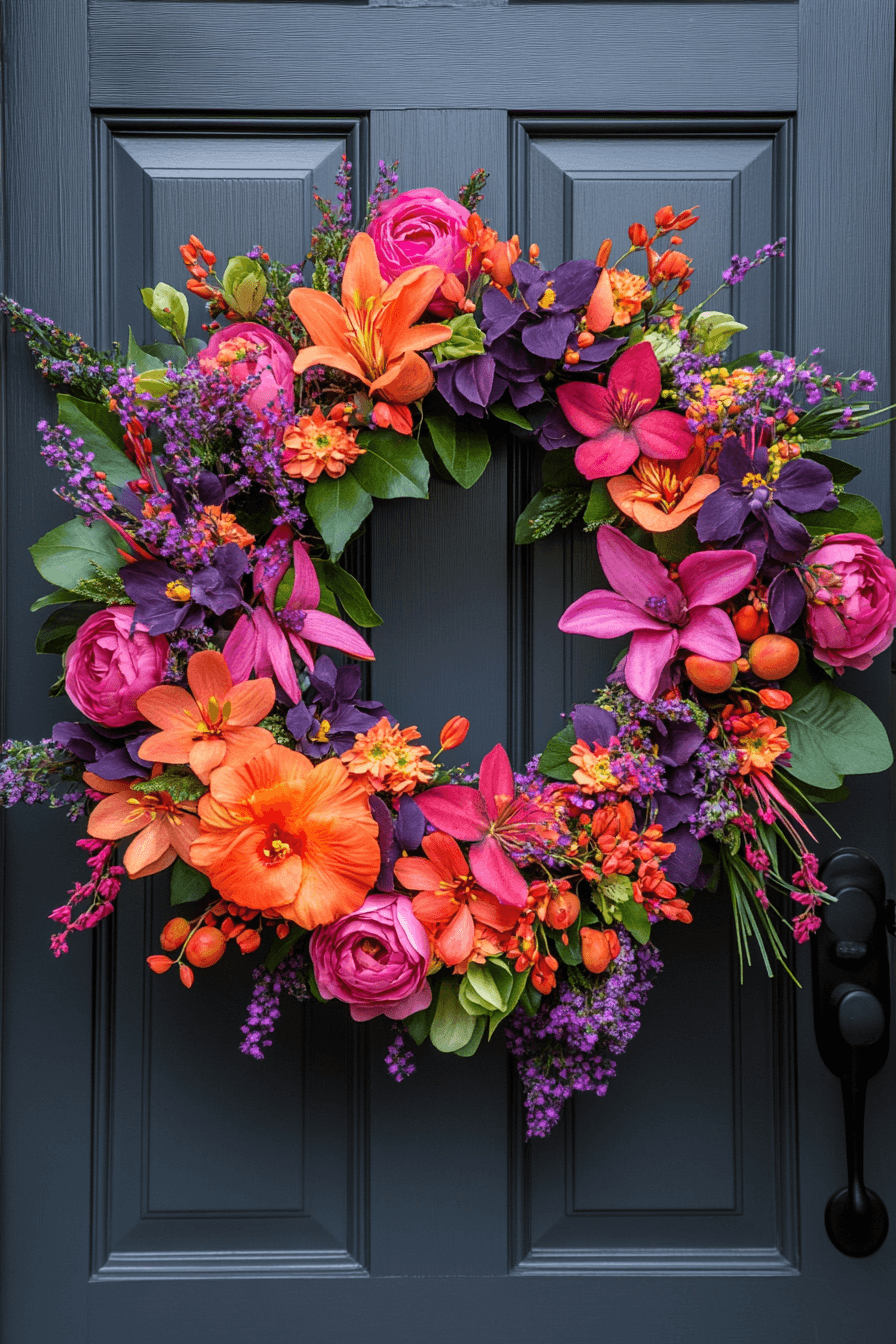 22+ Easter Wreaths for Front Door That Feel Playful and Chic 20 Neon Glow Ribbon Wreath