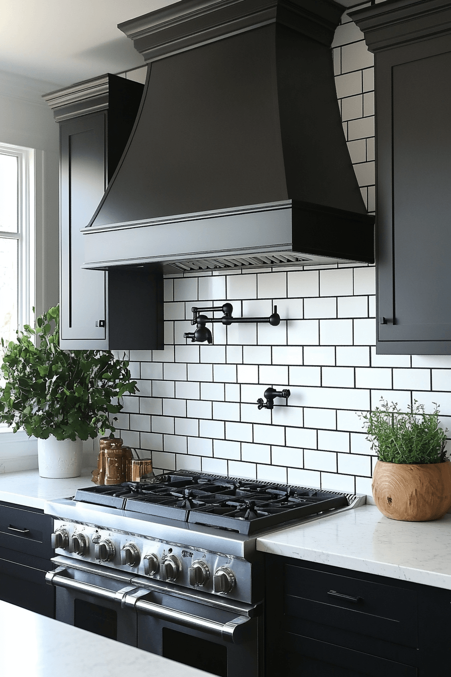 24+ Black and White Modern Kitchen Ideas That Spark Everyday Inspiration 21 Classic White Subway Tiles With Bold Black Grout