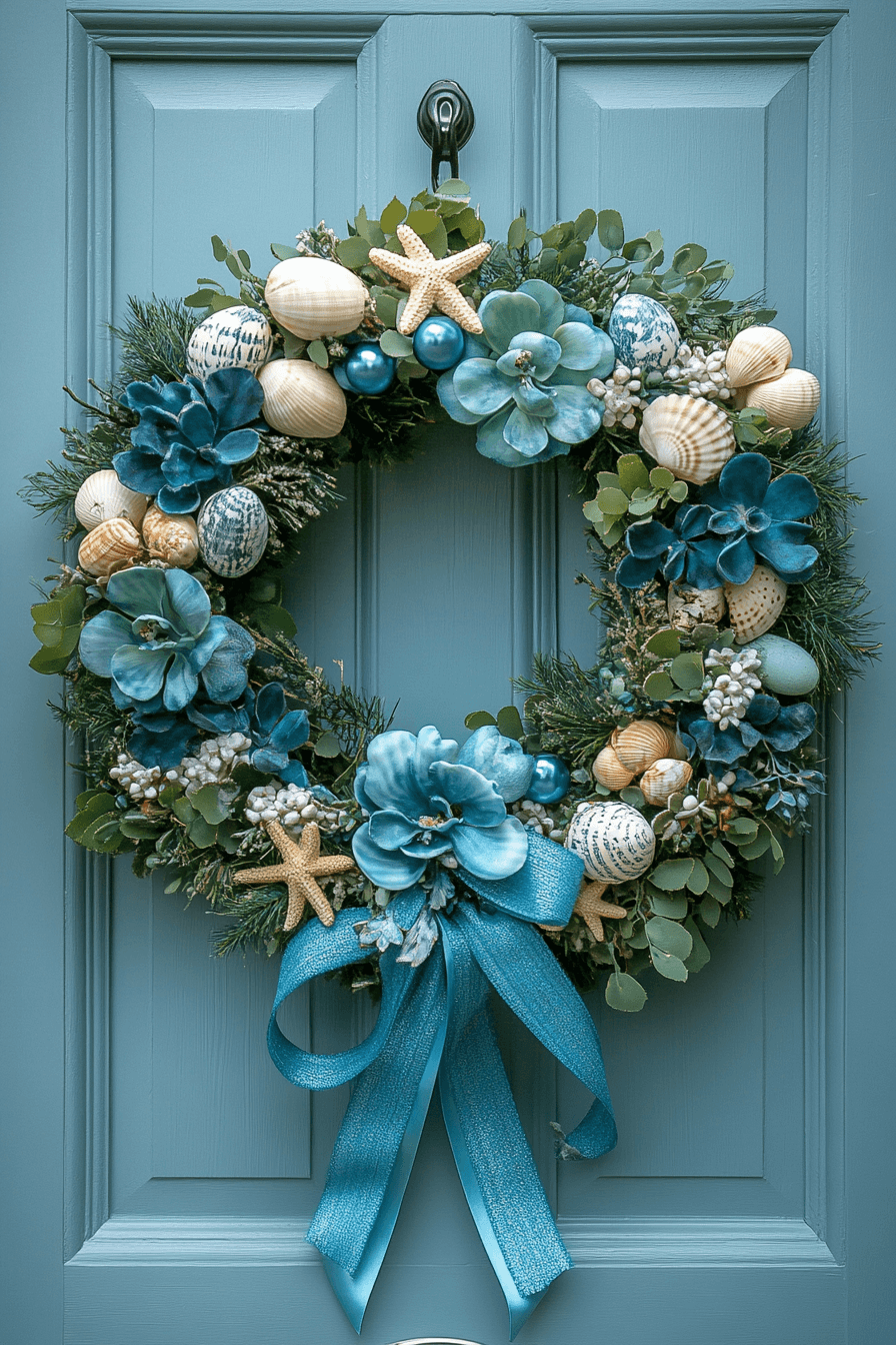 22+ Easter Wreaths for Front Door That Feel Playful and Chic 21 Tranquil Blue Seaside Wreath