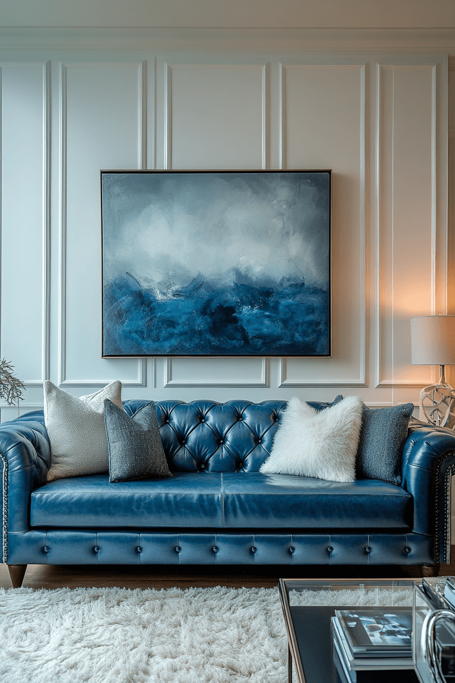 28+ Blue Couch Living Room Looks That Capture Bold Sophistication 22 Sophisticated Blue Leather Couch