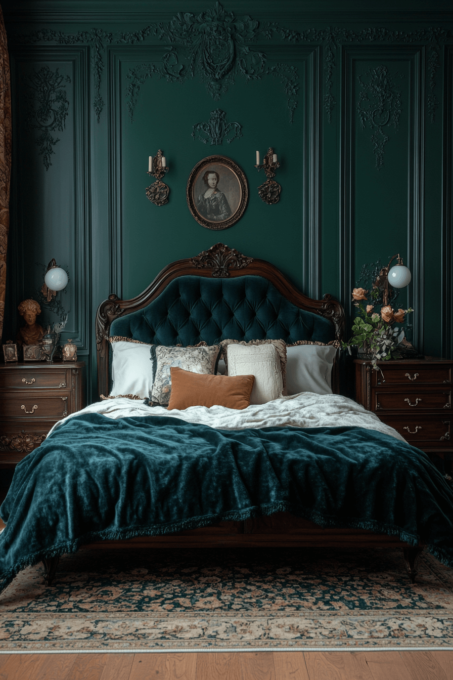 22+ Dark Feminine Bedroom Ideas for a Modern and Alluring Makeover 22 Teal Mystery