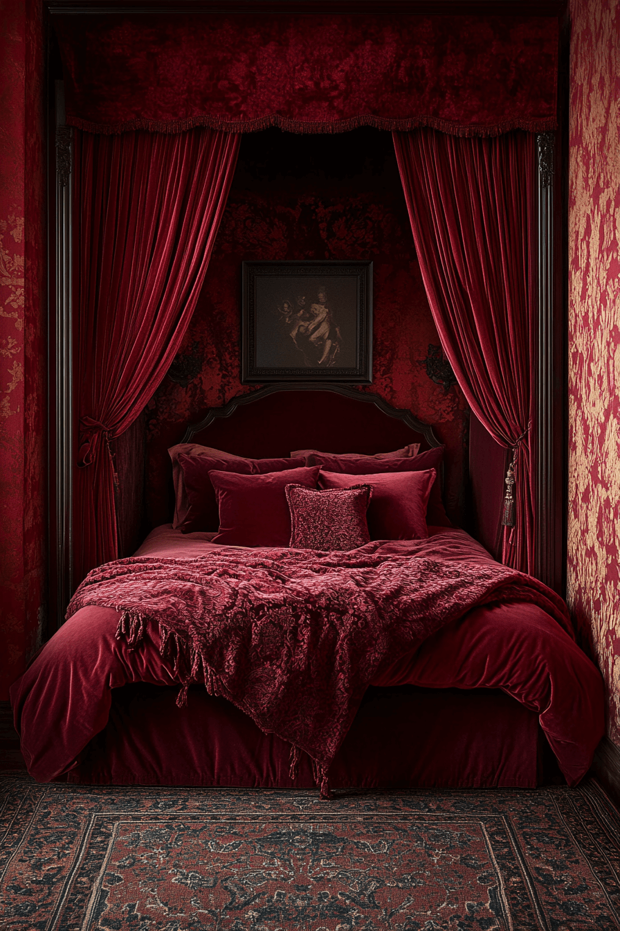 25+ Romantic Bedroom Ideas for a Budget-Friendly Romantic Makeover 22 Velvet Romance Refuge