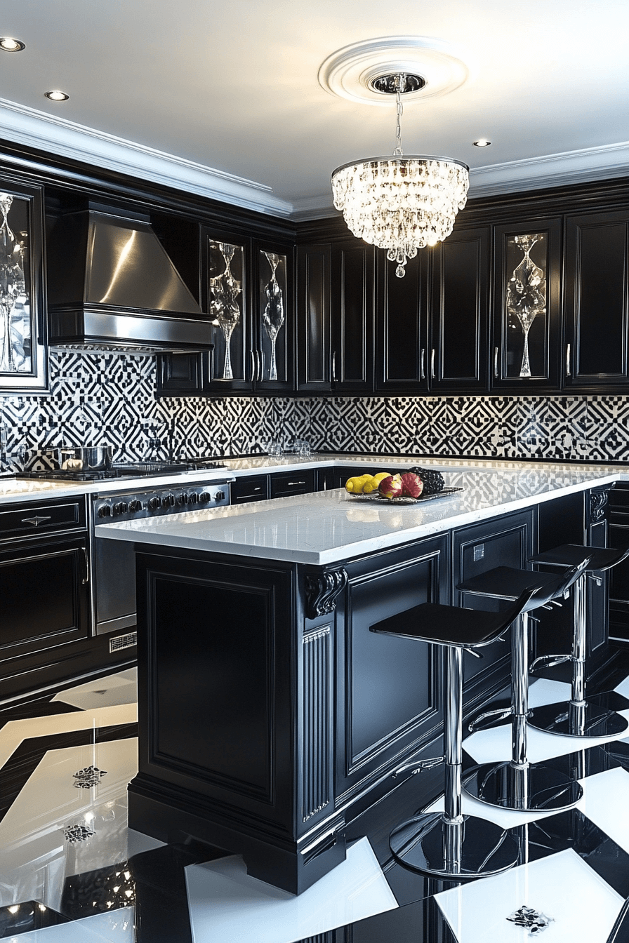 24+ Black and White Modern Kitchen Ideas That Spark Everyday Inspiration 23 Art Deco Inspired Black And White Glamour