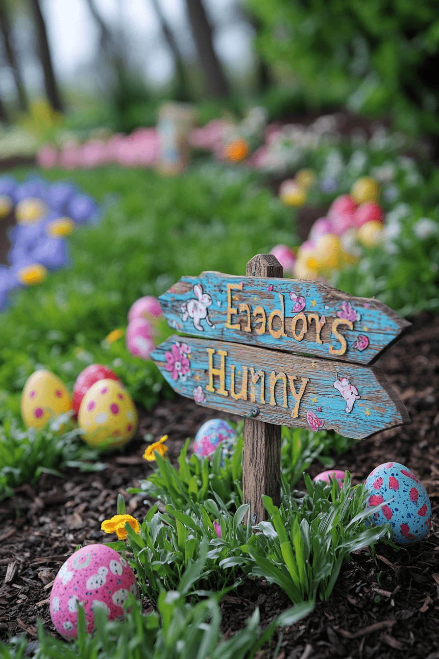 21+ Easter Decor Ideas for a Bright and Cheerful Celebration 23 Egg Hunt Signposts